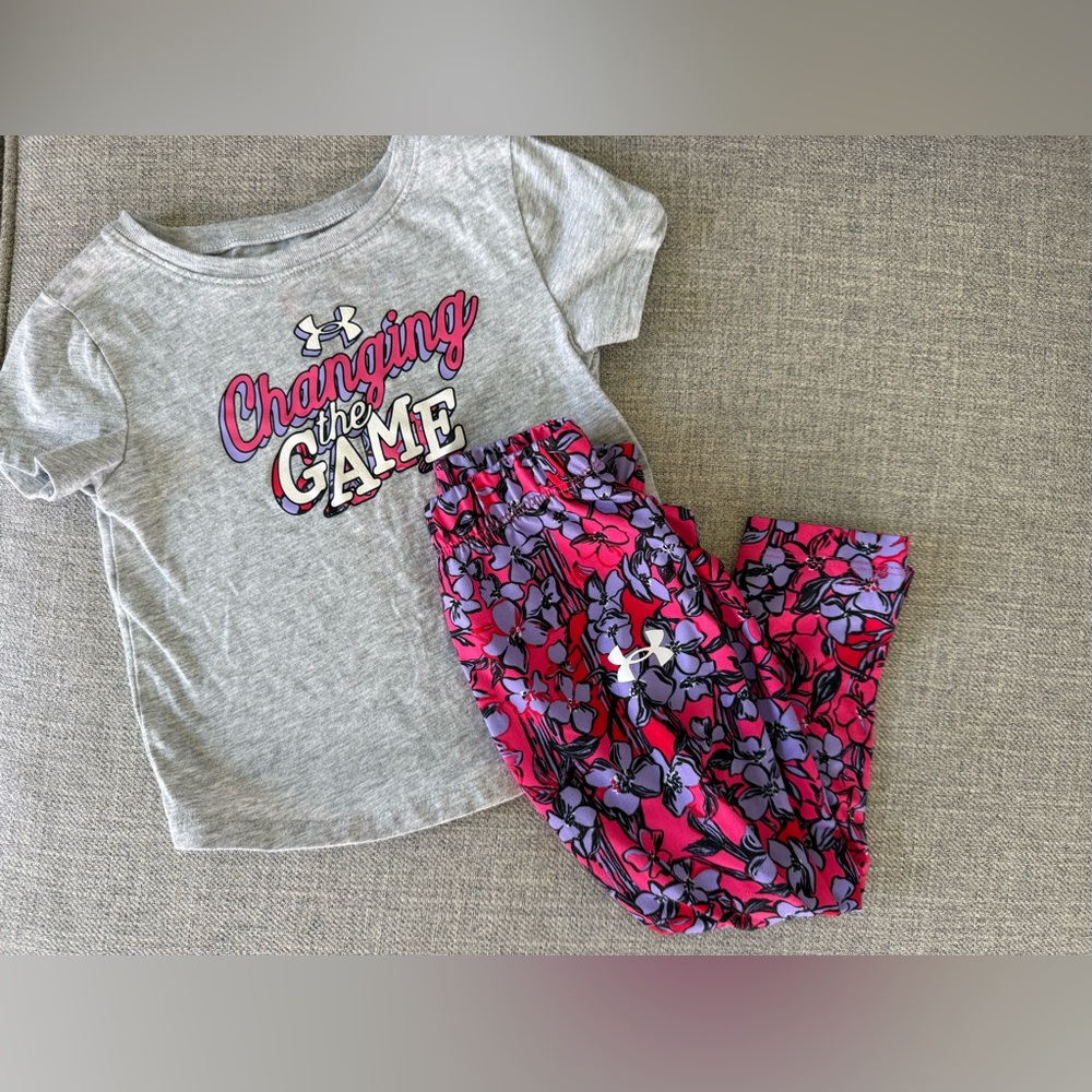 Under Armour Toddler 2T Gray Tee with Pink & Purple Floral Pants